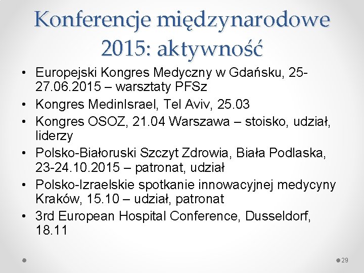 Konferencje międzynarodowe 2015: aktywność • Europejski Kongres Medyczny w Gdańsku, 2527. 06. 2015 –