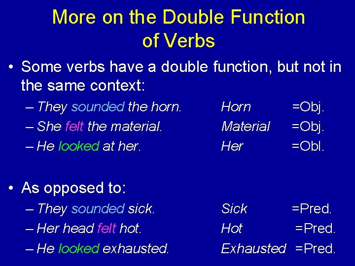 More on the Double Function of Verbs • Some verbs have a double function,