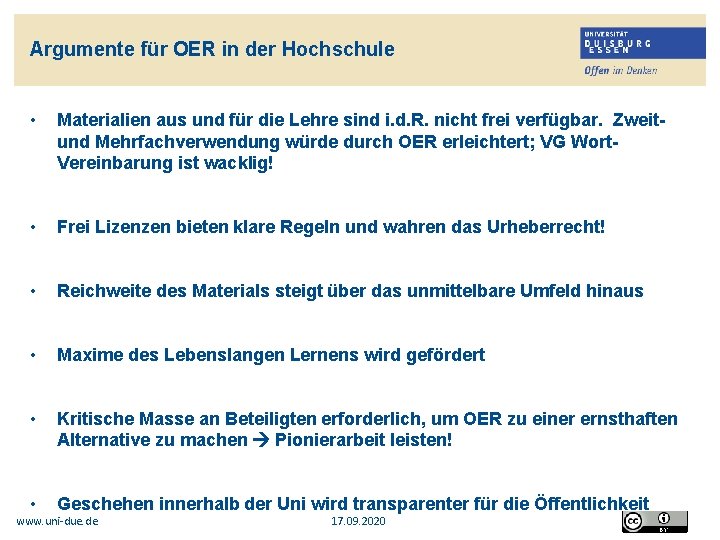 Argumente für OER in der Hochschule • Materialien aus und für die Lehre sind