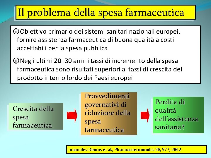 Il problema della spesa farmaceutica i. Obiettivo primario dei sistemi sanitari nazionali europei: fornire