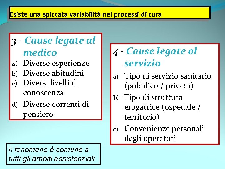 Esiste una spiccata variabilità nei processi di cura 3 - Cause legate al medico