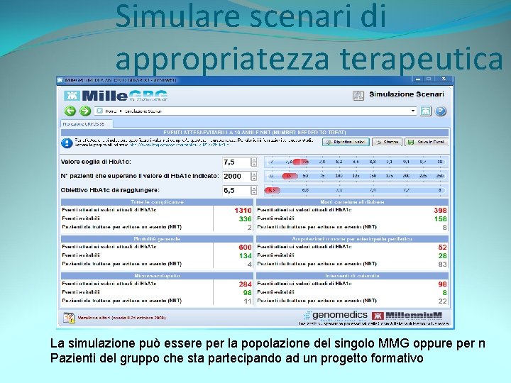 Simulare scenari di appropriatezza terapeutica La simulazione può essere per la popolazione del singolo