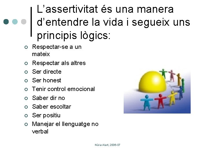 L’assertivitat és una manera d’entendre la vida i segueix uns principis lògics: ¢ ¢