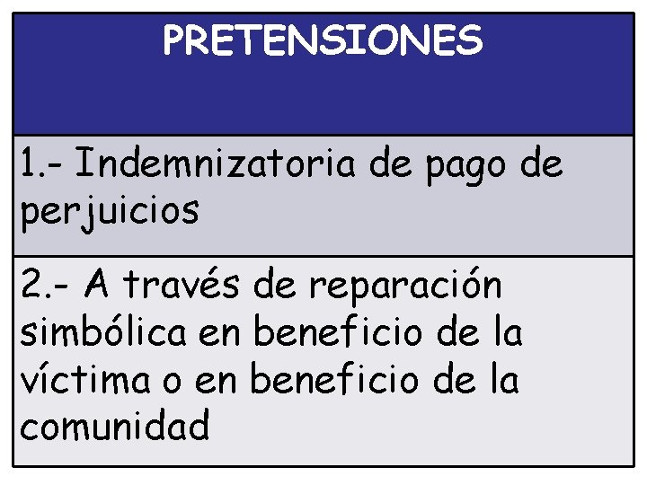PRETENSIONES 1. - Indemnizatoria de pago de perjuicios 2. - A través de reparación