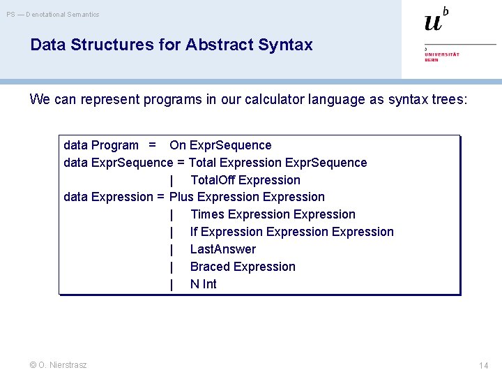 PS — Denotational Semantics Data Structures for Abstract Syntax We can represent programs in