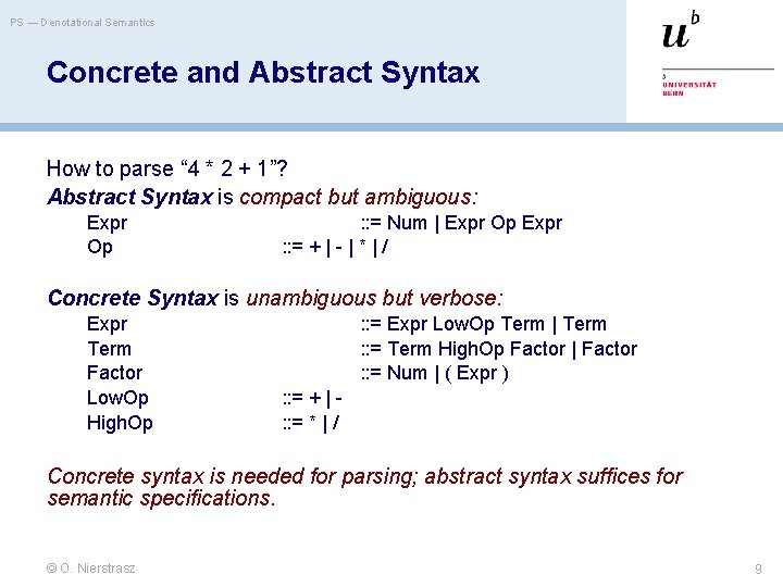 PS — Denotational Semantics Concrete and Abstract Syntax How to parse “ 4 *