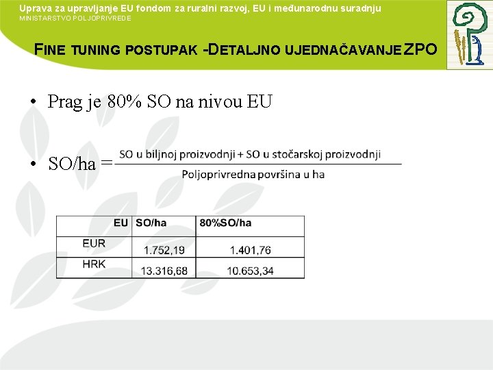 Uprava za upravljanje EU fondom za ruralni razvoj, EU i međunarodnu suradnju MINISTARSTVO POLJOPRIVREDE