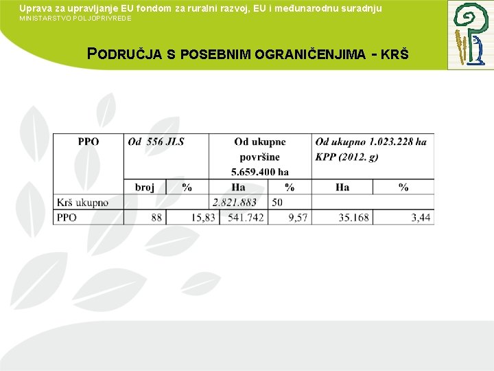 Uprava za upravljanje EU fondom za ruralni razvoj, EU i međunarodnu suradnju MINISTARSTVO POLJOPRIVREDE