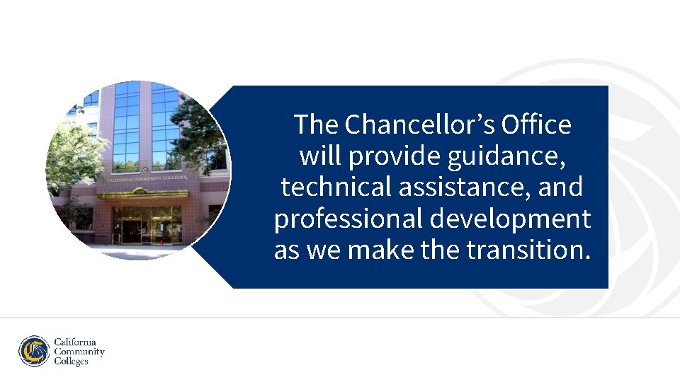 The Chancellor’s Office will provide guidance, technical assistance, and professional development as we make