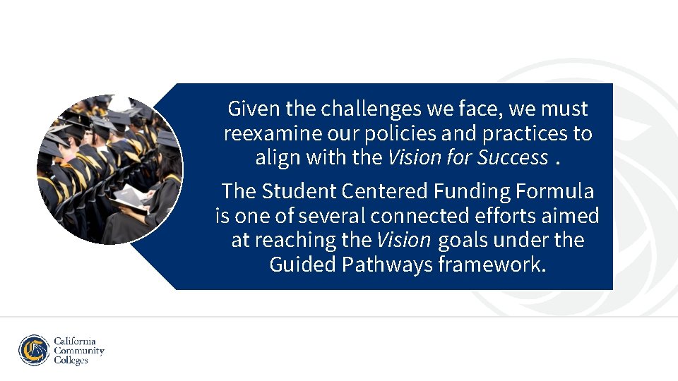 Given the challenges we face, we must reexamine our policies and practices to align Given the challenges we face, we must reexamine our policies and practices to align
