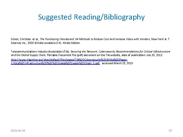 Suggested Reading/Bibliography Schuh, Christian. et al. , The Purchasing Chessboard: 64 Methods to Reduce