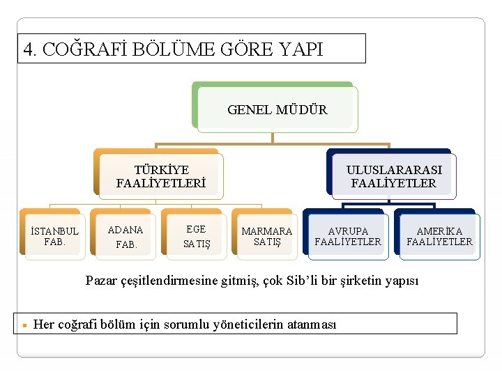 4. COĞRAFİ BÖLÜME GÖRE YAPI GENEL MÜDÜR TÜRKİYE FAALİYETLERİ İSTANBUL FAB. ADANA FAB. EGE