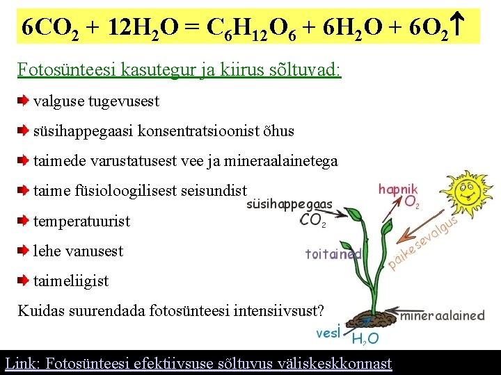 6 CO 2 + 12 H 2 O = C 6 H 12 O