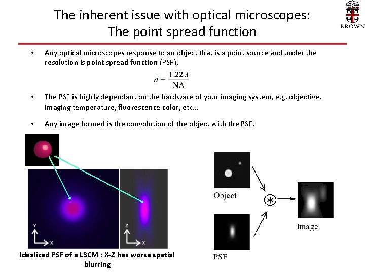 The inherent issue with optical microscopes: The point spread function • Any optical microscopes The inherent issue with optical microscopes: The point spread function • Any optical microscopes