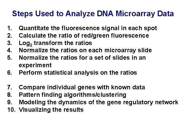 Steps Used to Analyze DNA Microarray Data 1. 2. 3. 4. 5. 6. 7.