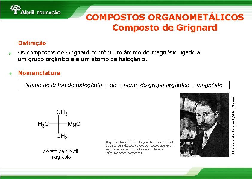 COMPOSTOS ORGANOMETÁLICOS Composto de Grignard Definição Os compostos de Grignard contêm um átomo de