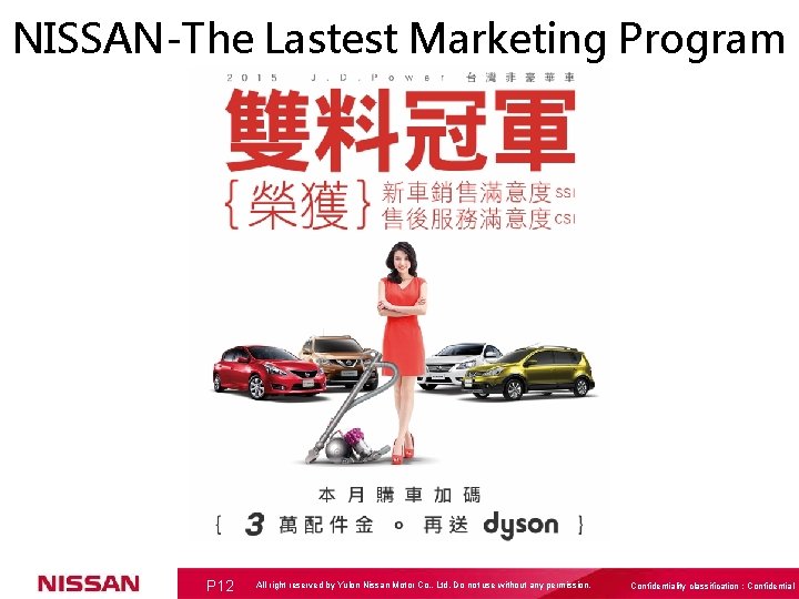 NISSAN-The Lastest Marketing Program P 12 All right reserved by Yulon Nissan Motor Co.