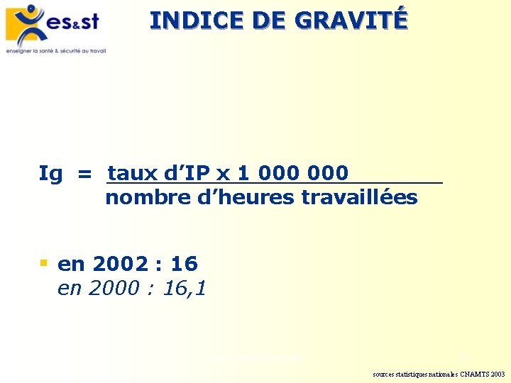 INDICE DE GRAVITÉ Ig = taux d’IP x 1 000 nombre d’heures travaillées §