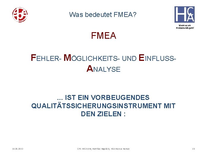 Was bedeutet FMEA? Wenn es um Produktivität geht! FMEA FEHLER- MÖGLICHKEITS- UND EINFLUSSANALYSE. .