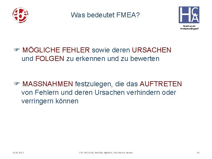 Was bedeutet FMEA? Wenn es um Produktivität geht! F MÖGLICHE FEHLER sowie deren URSACHEN