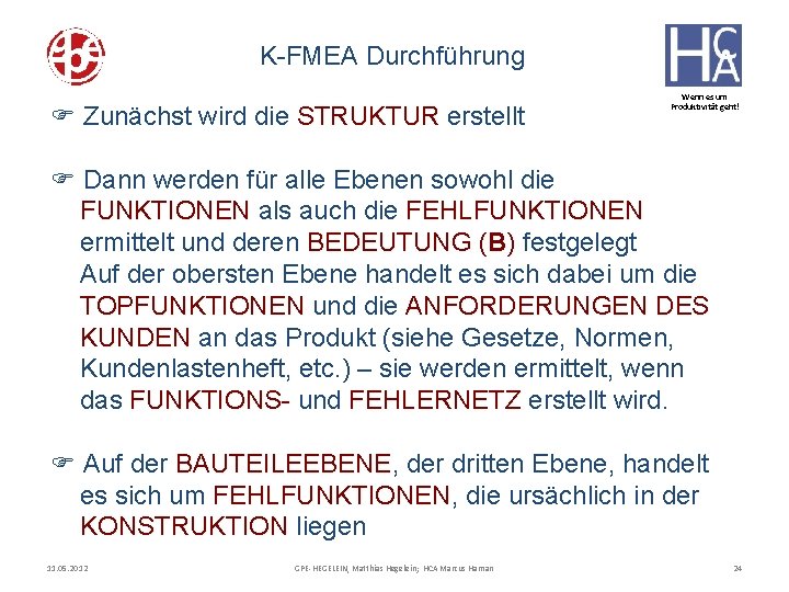 K-FMEA Durchführung F Zunächst wird die STRUKTUR erstellt Wenn es um Produktivität geht! F