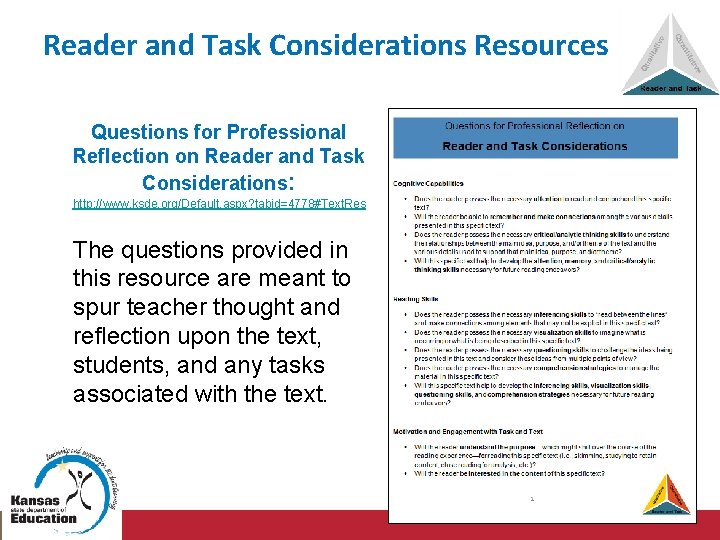 Reader and Task Considerations Resources Questions for Professional Reflection on Reader and Task Considerations:
