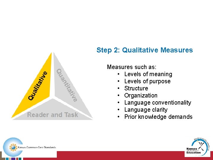 Step 2: Qualitative Measures such as: • Levels of meaning • Levels of purpose