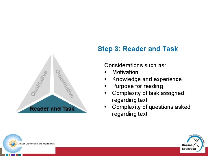 Step 3: Reader and Task Considerations such as: • Motivation • Knowledge and experience