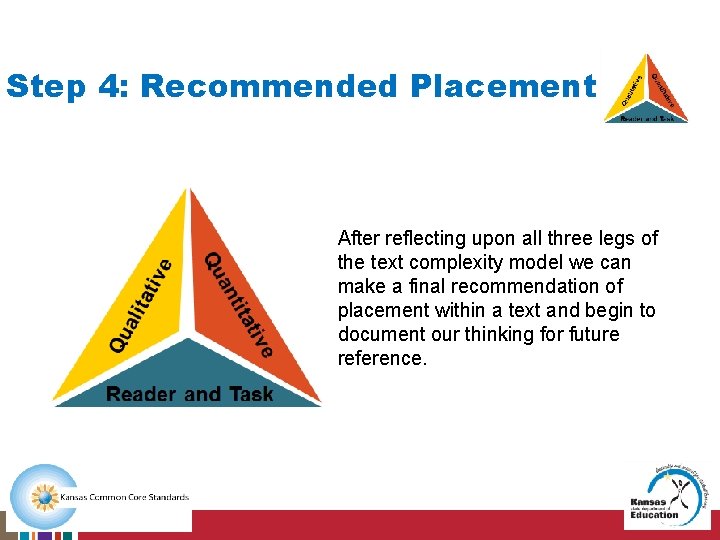 Step 4: Recommended Placement After reflecting upon all three legs of the text complexity