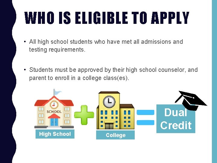 WHO IS ELIGIBLE TO APPLY • All high school students who have met all