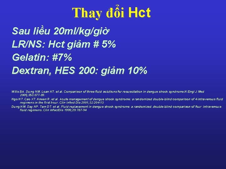 Thay đổi Hct Sau liều 20 ml/kg/giờ LR/NS: Hct giảm # 5% Gelatin: #7% Thay đổi Hct Sau liều 20 ml/kg/giờ LR/NS: Hct giảm # 5% Gelatin: #7%