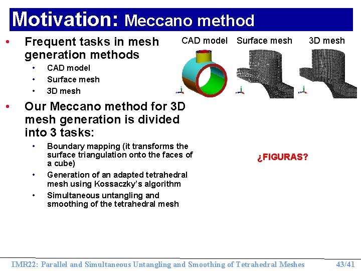 Motivation: Meccano method • Frequent tasks in mesh generation methods • • CAD model