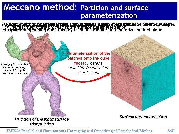 Meccano method: Partition and surface parameterization §§Our approach to tetrahedral mesh optimization is part