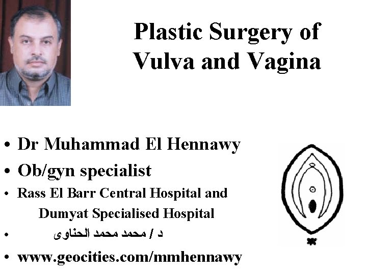 Plastic Surgery of Vulva and Vagina ● ● Dr Muhammad El Hennawy Ob/gyn specialist