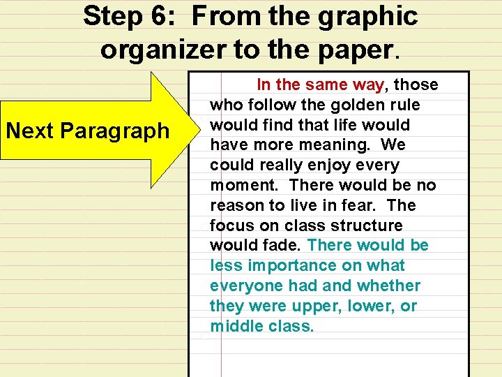 Step 6: From the graphic organizer to the paper. Next Paragraph In the same