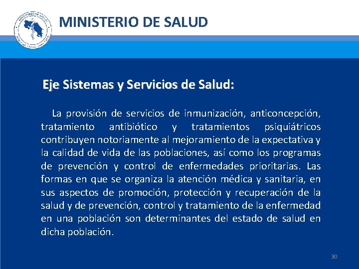 MINISTERIO DE SALUD Eje Sistemas y Servicios de Salud: La provisión de servicios de