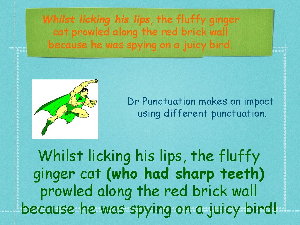 Whilst licking his lips, the fluffy ginger cat prowled along the red brick wall