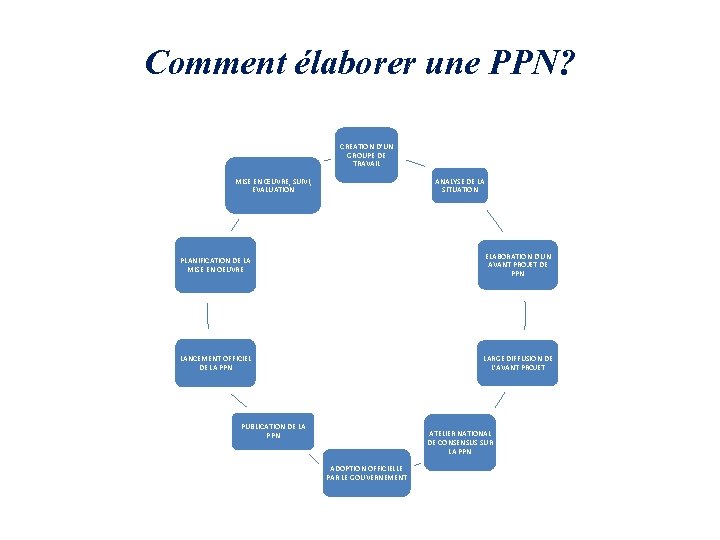 Comment élaborer une PPN? CREATION D’UN GROUPE DE TRAVAIL MISE EN ŒUVRE, SUIVI, EVALUATION