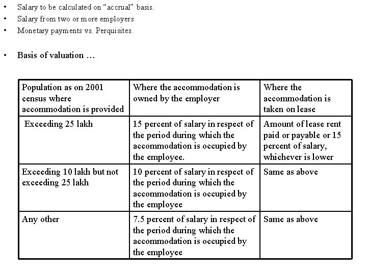  • • • Salary to be calculated on “accrual” basis. Salary from two