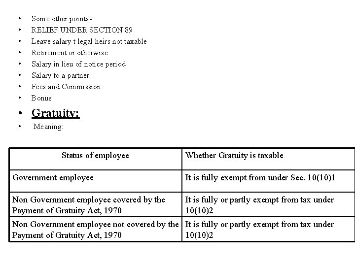  • • Some other points. RELIEF UNDER SECTION 89 Leave salary t legal