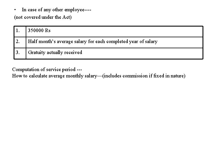  • In case of any other employee---(not covered under the Act) 1. 350000