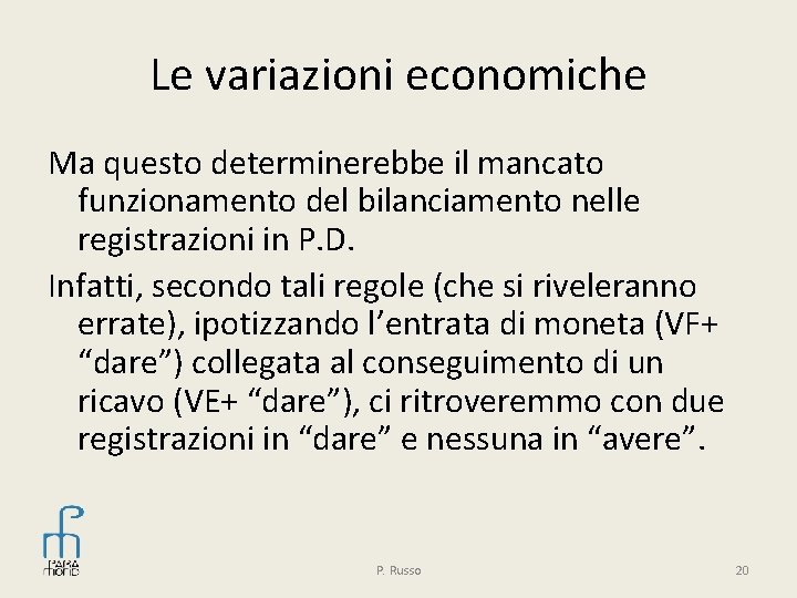 Le variazioni economiche Ma questo determinerebbe il mancato funzionamento del bilanciamento nelle registrazioni in