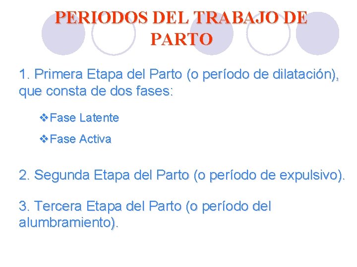 PERIODOS DEL TRABAJO DE PARTO 1. Primera Etapa del Parto (o período de dilatación), PERIODOS DEL TRABAJO DE PARTO 1. Primera Etapa del Parto (o período de dilatación),