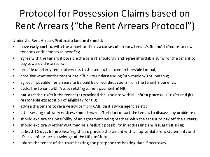 Protocol for Possession Claims based on Rent Arrears (“the Rent Arrears Protocol”) Under the Protocol for Possession Claims based on Rent Arrears (“the Rent Arrears Protocol”) Under the