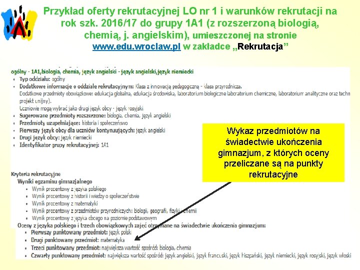 Przykład oferty rekrutacyjnej LO nr 1 i warunków rekrutacji na rok szk. 2016/17 do