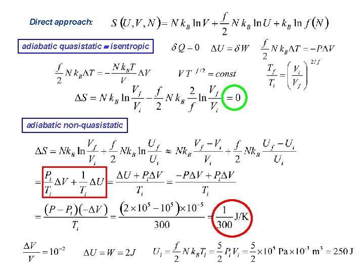 Direct approach: adiabatic quasistatic isentropic adiabatic non-quasistatic 