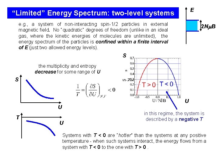 E “Limited” Energy Spectrum: two-level systems e. g. , a system of non-interacting spin-1/2