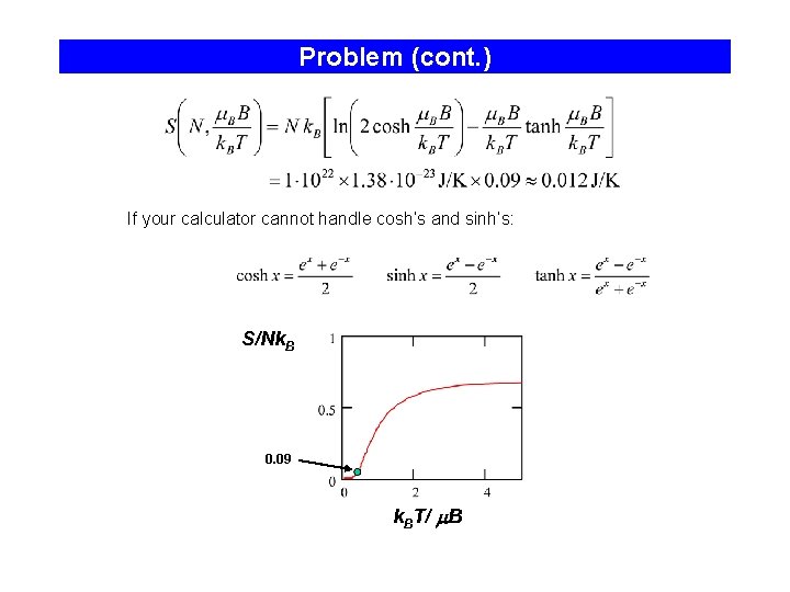 Problem (cont. ) If your calculator cannot handle cosh’s and sinh’s: S/Nk. B 0.