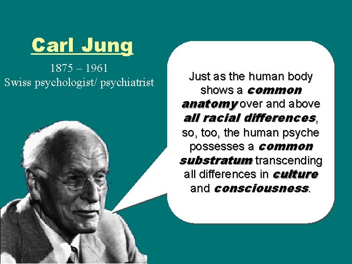 Carl Jung 1875 – 1961 Swiss psychologist/ psychiatrist Just as the human body shows