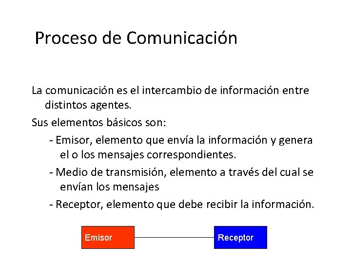 Proceso de Comunicación La comunicación es el intercambio de información entre distintos agentes. Sus